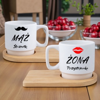 Zestaw 2x filiżanka + podstawki Prezent Mąż Żona Walentynki Ślub Rocznica
