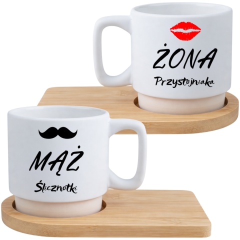 Zestaw 2x filiżanka + podstawki Prezent Mąż Żona Walentynki Ślub Rocznica
