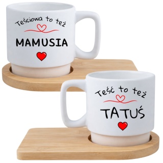 Zestaw 2x filiżanka podstawki Teść Teściowa prezent Dzień Matki Dzień Ojca