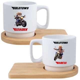 Zestaw 2x filiżanka + podstawki prezent Babcia Dziadek Dzień Babci Dziadka