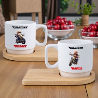 Zestaw 2x filiżanka + podstawki prezent Babcia Dziadek Dzień Babci Dziadka