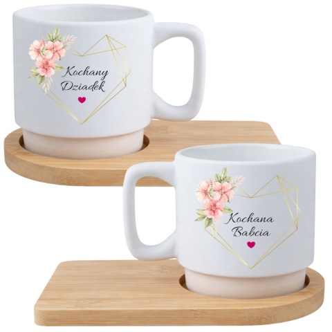 Zestaw 2x filiżanka + podstawki prezent Babcia Dziadek Dzień Babci Dziadka