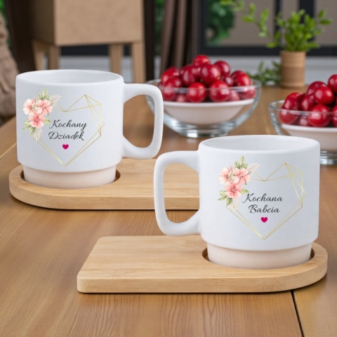 Zestaw 2x filiżanka + podstawki prezent Babcia Dziadek Dzień Babci Dziadka