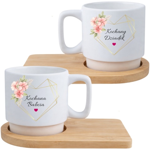 Zestaw 2x filiżanka + podstawki prezent Babcia Dziadek Dzień Babci Dziadka