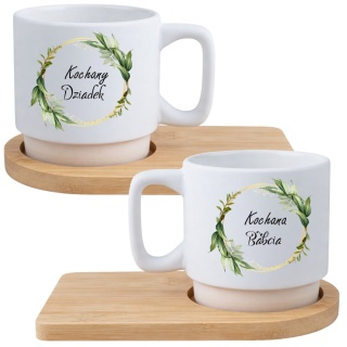 Zestaw 2x filiżanka + podstawki prezent Babcia Dziadek Dzień Babci Dziadka