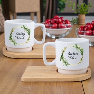 Zestaw 2x filiżanka + podstawki prezent Babcia Dziadek Dzień Babci Dziadka