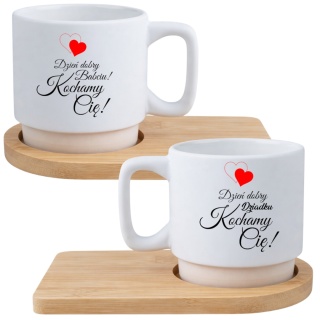 Zestaw 2x filiżanka + podstawki prezent Babcia Dziadek Dzień Babci Dziadka