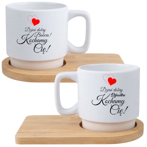 Zestaw 2x filiżanka + podstawki prezent Babcia Dziadek Dzień Babci Dziadka
