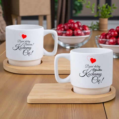Zestaw 2x filiżanka + podstawki prezent Babcia Dziadek Dzień Babci Dziadka