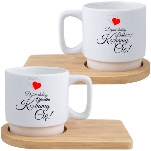 Zestaw 2x filiżanka + podstawki prezent Babcia Dziadek Dzień Babci Dziadka