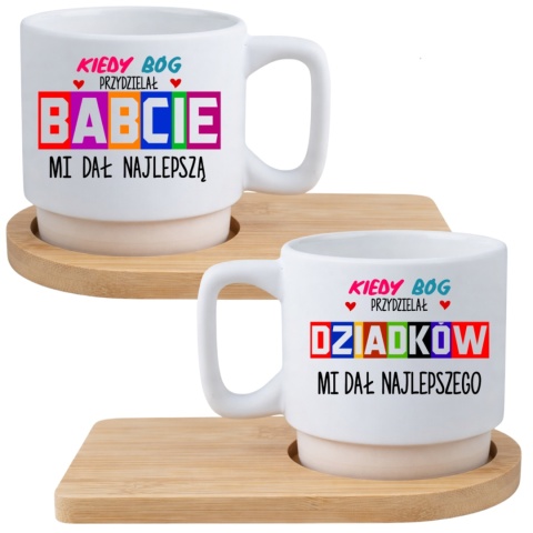 Zestaw 2x filiżanka + podstawki prezent Babcia Dziadek Dzień Babci Dziadka