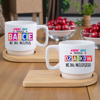 Zestaw 2x filiżanka + podstawki prezent Babcia Dziadek Dzień Babci Dziadka
