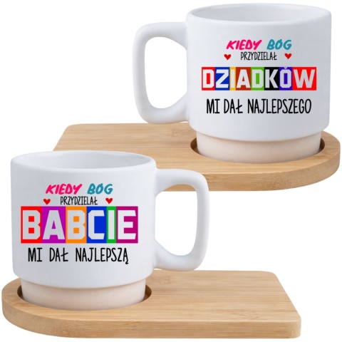 Zestaw 2x filiżanka + podstawki prezent Babcia Dziadek Dzień Babci Dziadka