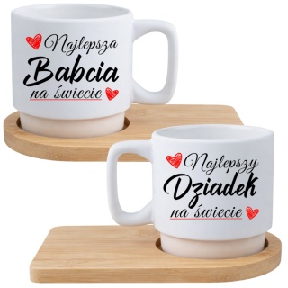 Zestaw 2x filiżanka + podstawki prezent Babcia Dziadek Dzień Babci Dziadka
