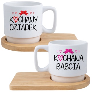 Zestaw 2x filiżanka + podstawki prezent Babcia Dziadek Dzień Babci Dziadka