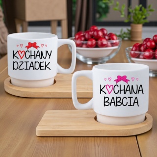 Zestaw 2x filiżanka + podstawki prezent Babcia Dziadek Dzień Babci Dziadka