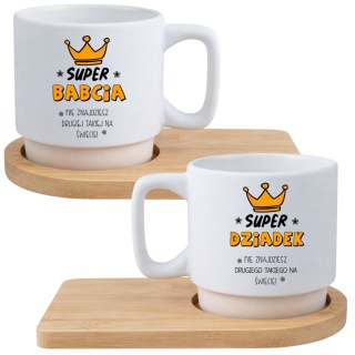 Zestaw 2x filiżanka + podstawki prezent Babcia Dziadek Dzień Babci Dziadka