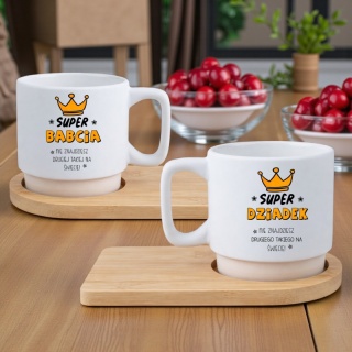 Zestaw 2x filiżanka + podstawki prezent Babcia Dziadek Dzień Babci Dziadka
