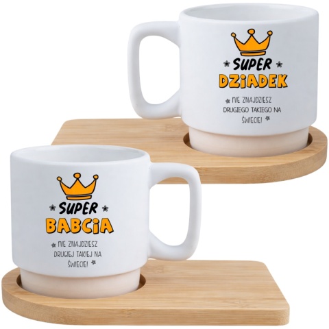 Zestaw 2x filiżanka + podstawki prezent Babcia Dziadek Dzień Babci Dziadka