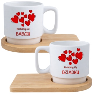 Zestaw 2x filiżanka + podstawki prezent Babcia Dziadek Dzień Babci Dziadka