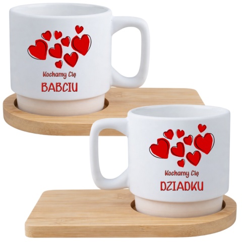 Zestaw 2x filiżanka + podstawki prezent Babcia Dziadek Dzień Babci Dziadka