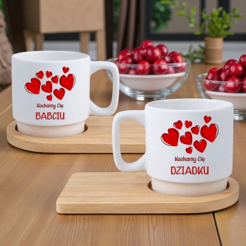 Zestaw 2x filiżanka + podstawki prezent Babcia Dziadek Dzień Babci Dziadka
