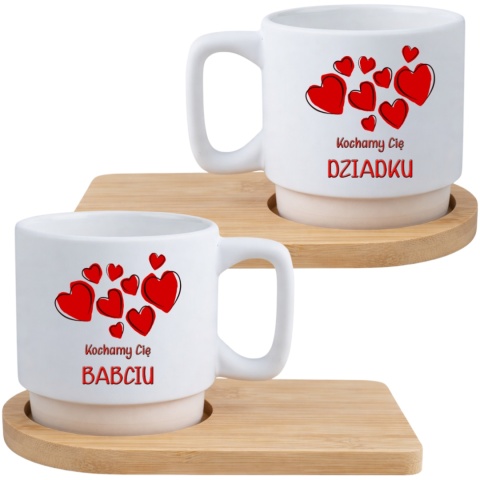 Zestaw 2x filiżanka + podstawki prezent Babcia Dziadek Dzień Babci Dziadka