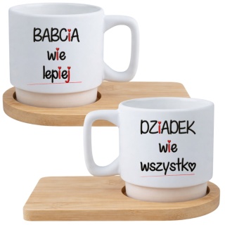 Zestaw 2x filiżanka + podstawki prezent Babcia Dziadek Dzień Babci Dziadka