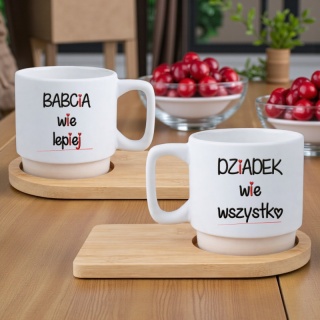 Zestaw 2x filiżanka + podstawki prezent Babcia Dziadek Dzień Babci Dziadka