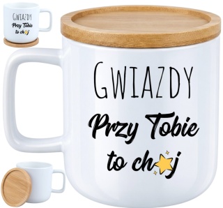 Kubek DUŻY z bambusową podstawką Prezent Dzień Kobiet dla Dziewczyny Żony
