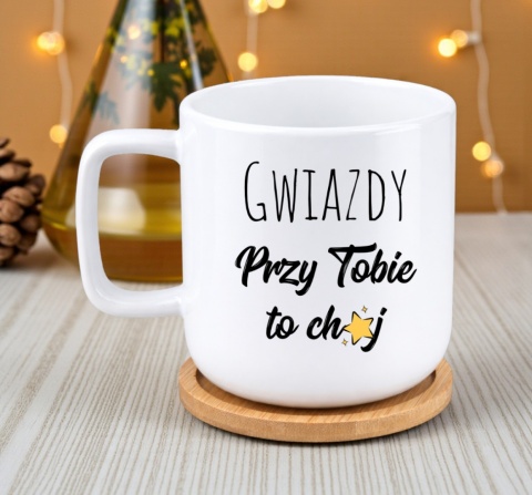 Kubek DUŻY z bambusową podstawką Prezent Dzień Kobiet dla Dziewczyny Żony