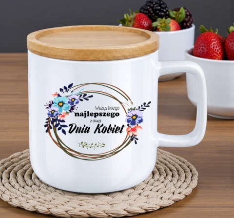 Kubek DUŻY z bambusową podstawką Prezent Dzień Kobiet dla Dziewczyny Żony