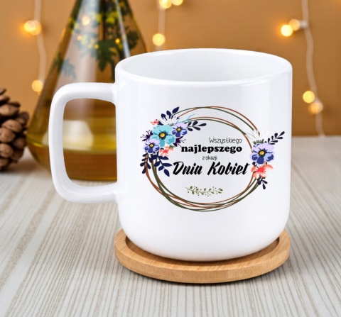 Kubek DUŻY z bambusową podstawką Prezent Dzień Kobiet dla Dziewczyny Żony
