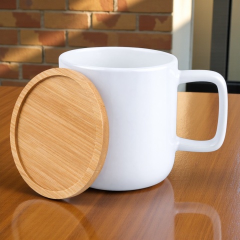 Kubek DUŻY z bambusową podstawką Prezent Dzień Kobiet dla Dziewczyny Żony