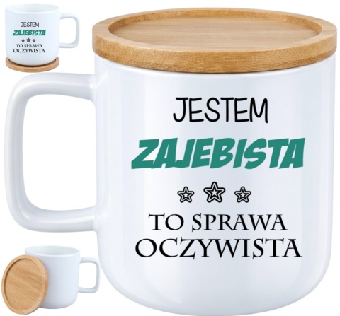 Kubek DUŻY z bambusową podstawką Prezent Dzień Kobiet dla Dziewczyny Żony