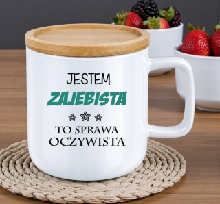 Kubek DUŻY z bambusową podstawką Prezent Dzień Kobiet dla Dziewczyny Żony