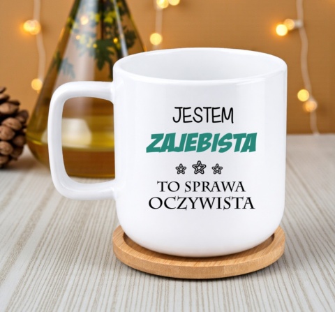 Kubek DUŻY z bambusową podstawką Prezent Dzień Kobiet dla Dziewczyny Żony