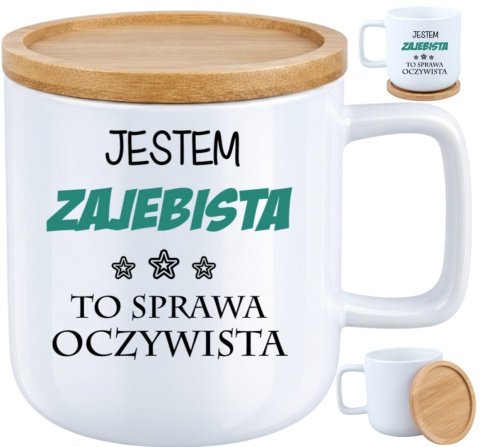 Kubek DUŻY z bambusową podstawką Prezent Dzień Kobiet dla Dziewczyny Żony