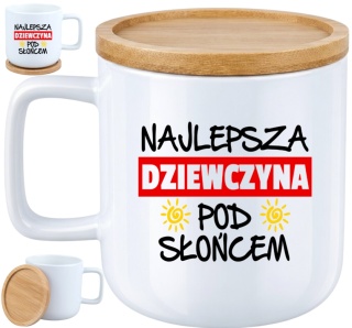 Kubek DUŻY z bambusową podstawką Prezent Dzień Kobiet dla Dziewczyny Żony
