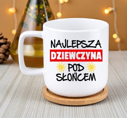 Kubek DUŻY z bambusową podstawką Prezent Dzień Kobiet dla Dziewczyny Żony