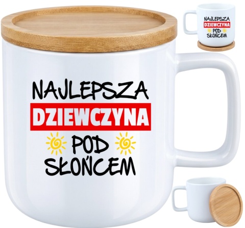 Kubek DUŻY z bambusową podstawką Prezent Dzień Kobiet dla Dziewczyny Żony