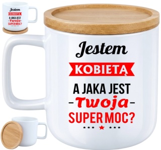 Kubek DUŻY z bambusową podstawką Prezent Dzień Kobiet dla Dziewczyny Żony