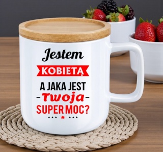 Kubek DUŻY z bambusową podstawką Prezent Dzień Kobiet dla Dziewczyny Żony