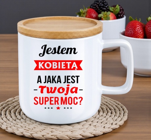 Kubek DUŻY z bambusową podstawką Prezent Dzień Kobiet dla Dziewczyny Żony