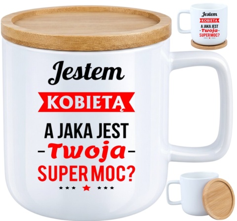 Kubek DUŻY z bambusową podstawką Prezent Dzień Kobiet dla Dziewczyny Żony