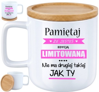 Kubek DUŻY z bambusową podstawką Prezent Dzień Kobiet dla Dziewczyny Żony