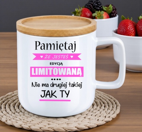 Kubek DUŻY z bambusową podstawką Prezent Dzień Kobiet dla Dziewczyny Żony