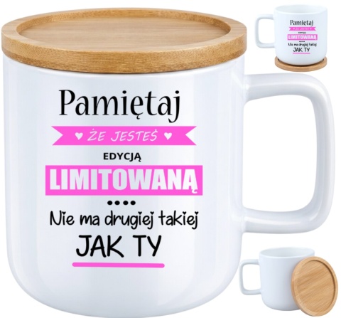 Kubek DUŻY z bambusową podstawką Prezent Dzień Kobiet dla Dziewczyny Żony