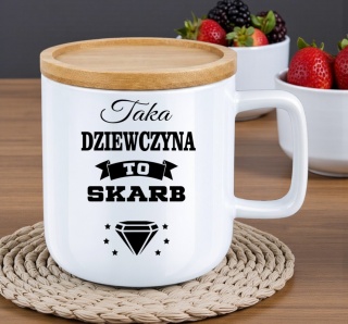 Kubek DUŻY z bambusową podstawką Prezent Dzień Kobiet dla Dziewczyny Żony