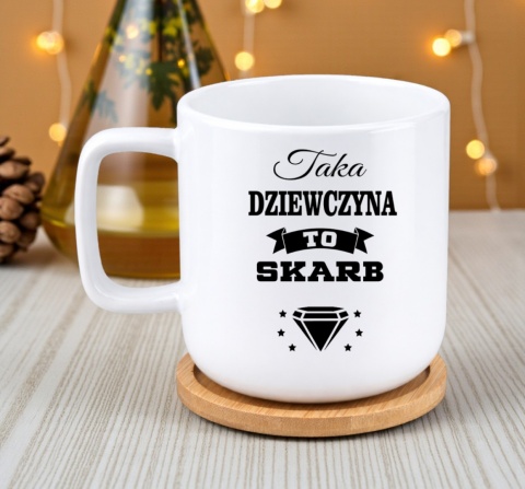 Kubek DUŻY z bambusową podstawką Prezent Dzień Kobiet dla Dziewczyny Żony